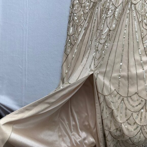 NWT Sue Wong Womens Champagne Column V-neck Empire Waist Gown Size 8 Style N3149 - Picture 12 of 16